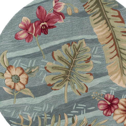 Seafoam Green Machine Woven Tropical Plants Indoor Area Rug